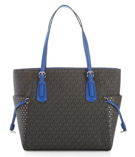 michael michael kors voyager black & electric blue|michael kors top zip tote.